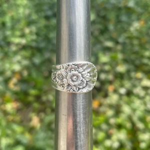 Handmade boho floral spoon ring size 7